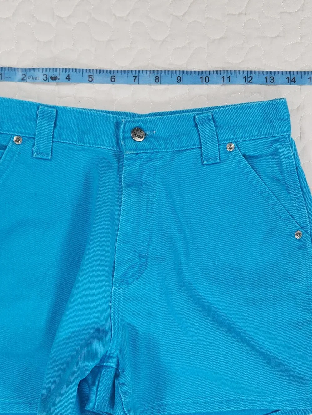 VTG 28 Lee Utility Shorts Rivet Dungarees Turquoise Blue 90s Y2K Hammer Loop - Picture 7 of 8